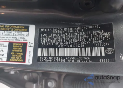 2014 Toyota Camry Se from USA, damaged, VIN 4T1BF1FKXEU775729